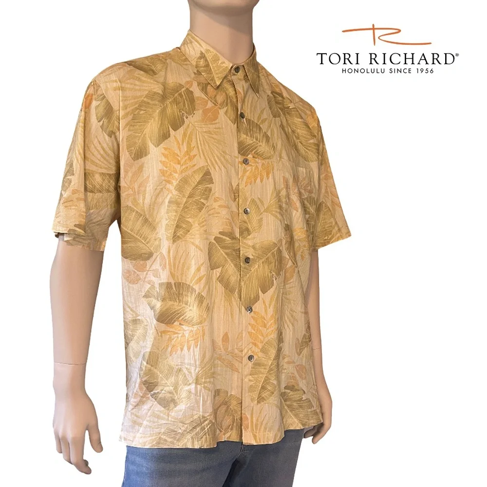 Tori Richard Cotton Lawn Hawaiian Tiki Shirt Leaf Print Made in Hawaii NWOT - Picture 11 of 13